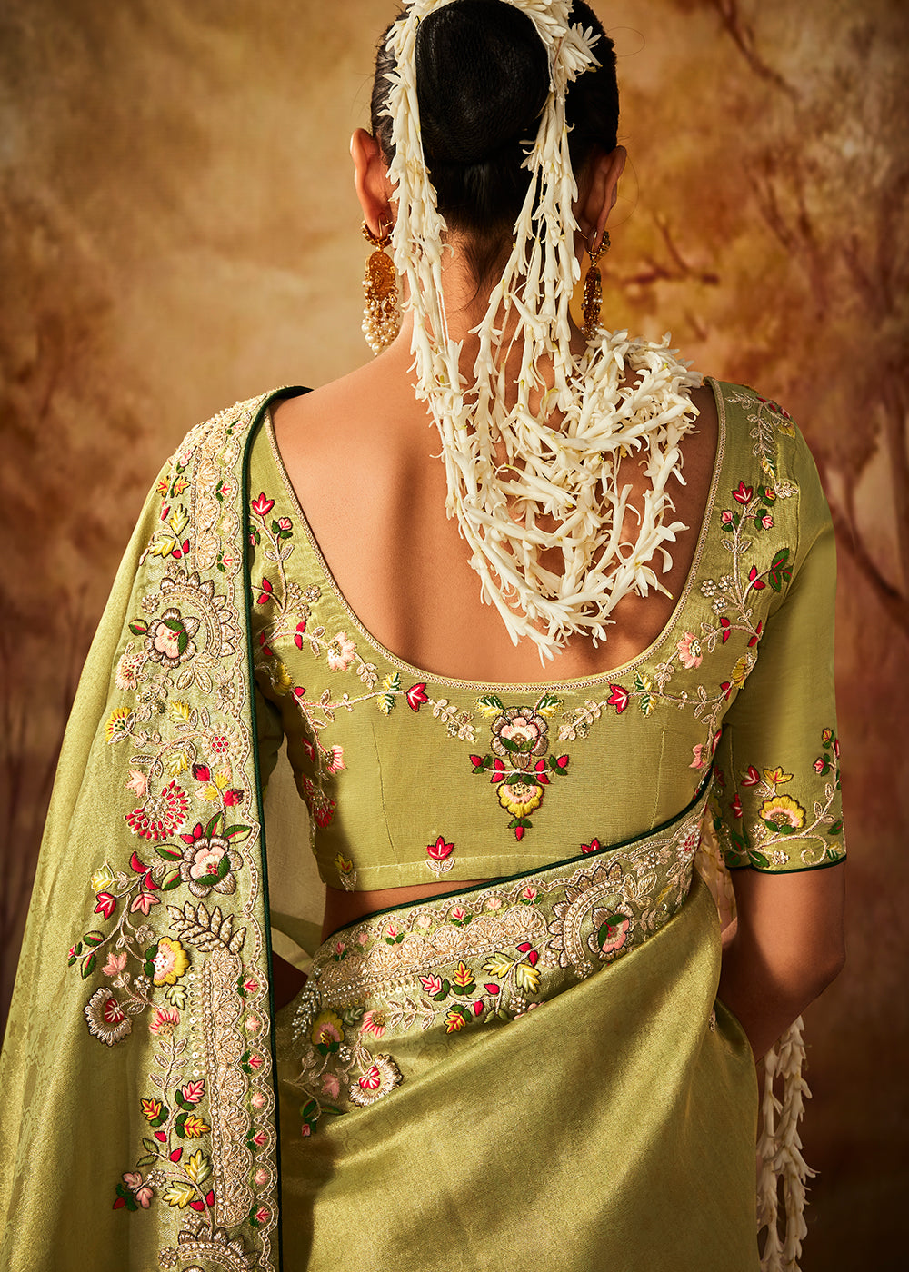 Light Avocado Green Woven Banarasi Silk Saree with Sequin,Stone,Zardosi,Khatli & Pearl work