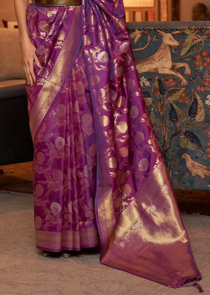 Royal Purple Woven Banarasi Silk Saree with Tassels on Pallu