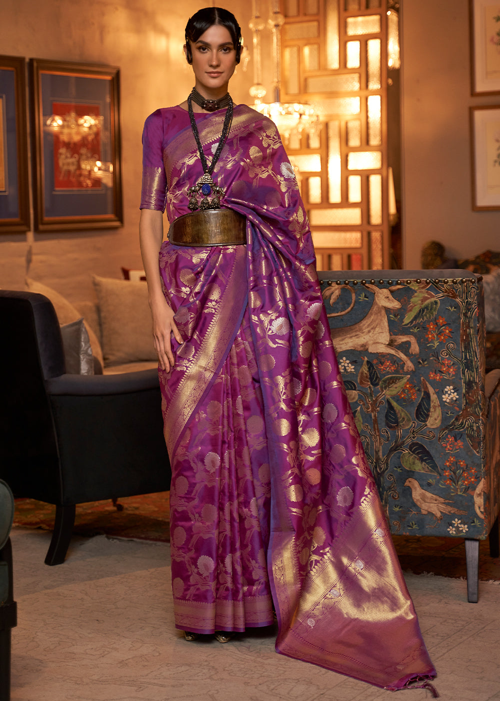 Royal Purple Woven Banarasi Silk Saree with Tassels on Pallu