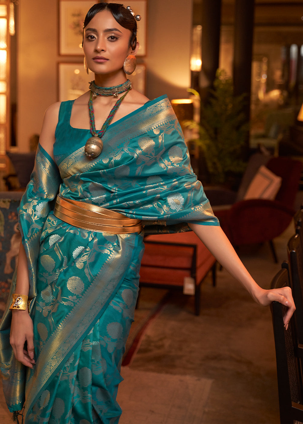 Sapphire Blue Woven Banarasi Silk Saree with Tassels on Pallu