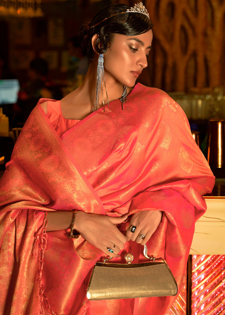 Soda Orange Handloom Woven Banarasi Silk Saree