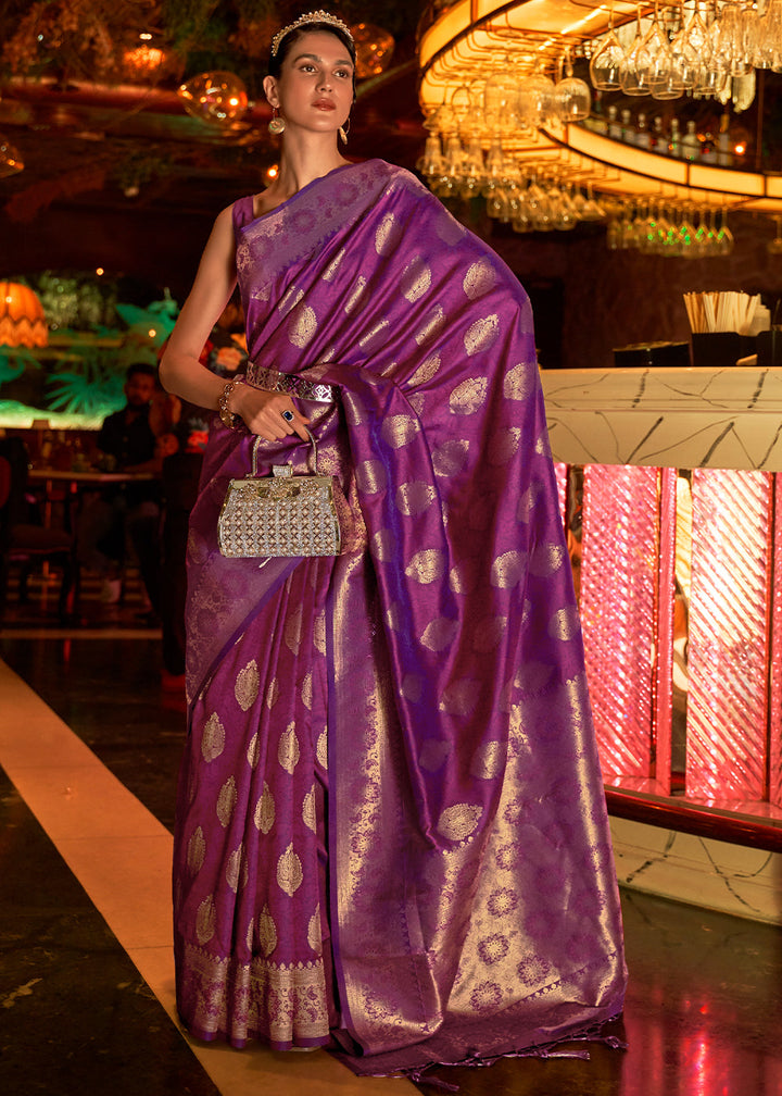 Lollipop Purple Handloom Woven Banarasi Silk Saree