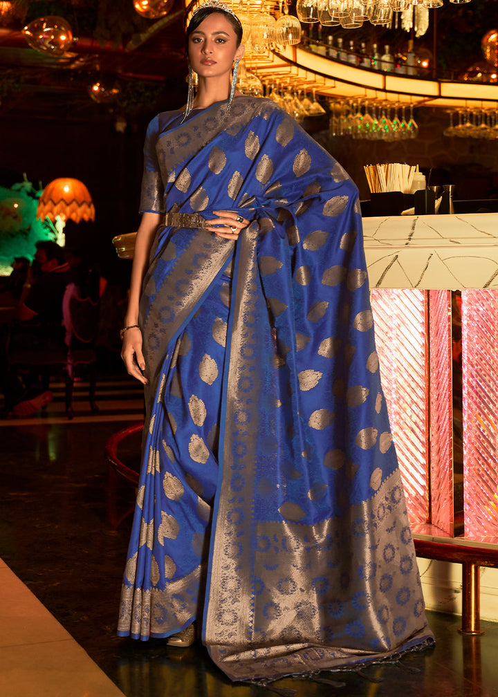 Lapis Blue Handloom Woven Banarasi Silk Saree