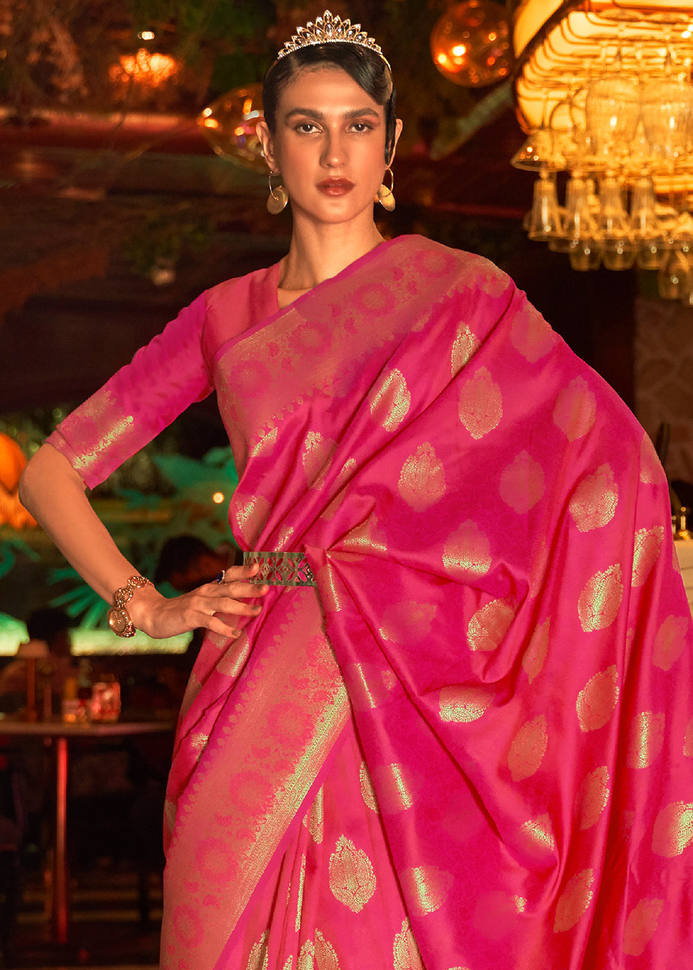 Bright Pink Handloom Woven Banarasi Silk Saree