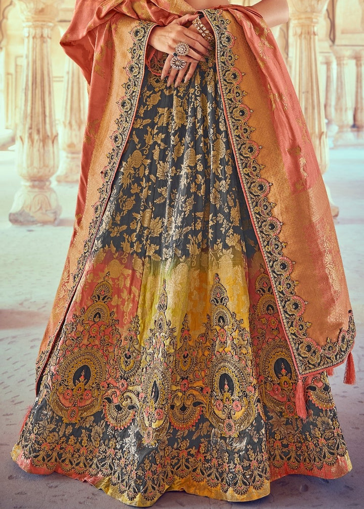 Anchor Grey & Pink Banarasi Silk Lehenga Choli with Khatli work Embroidery