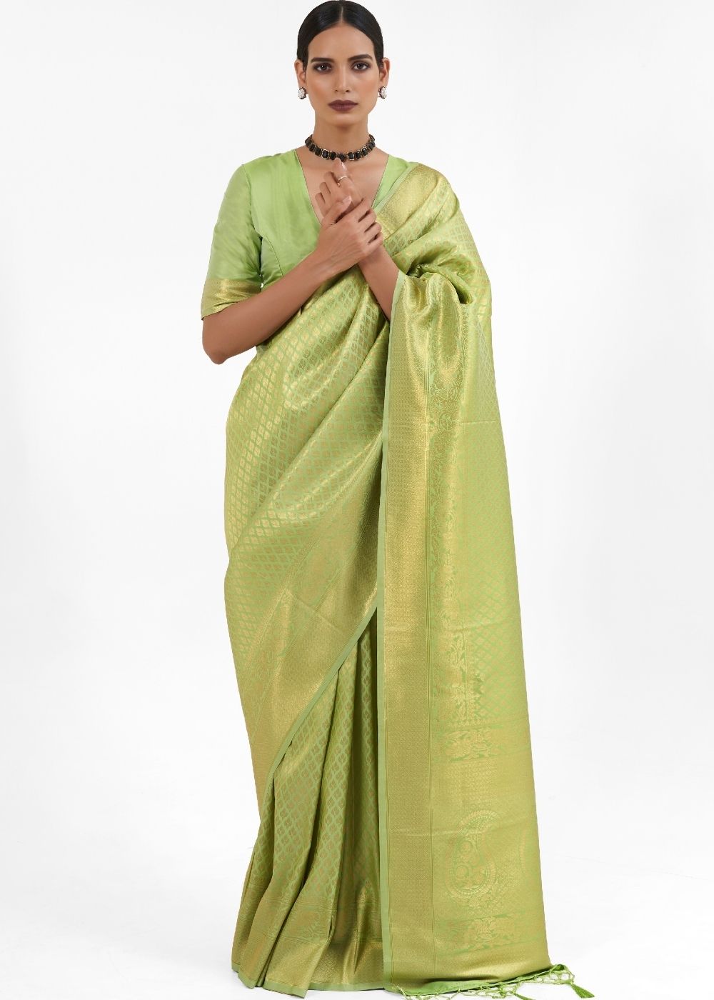 Pistachio Green Kanjivaram Soft Woven Silk Saree
