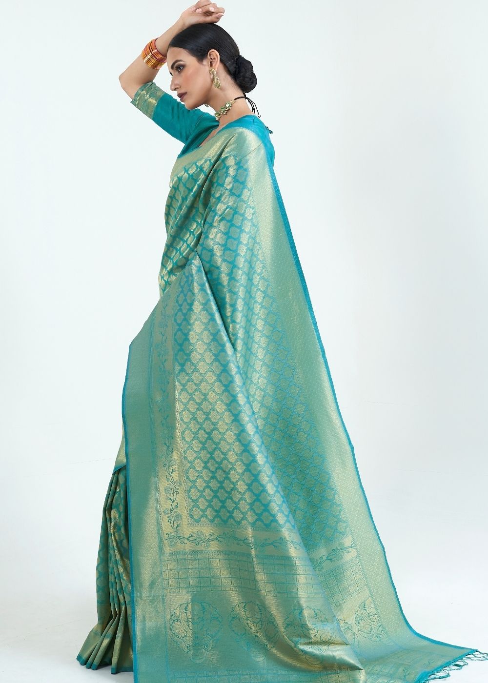 Teal Blue Woven Kanjivaram Silk Saree : Limited Edition