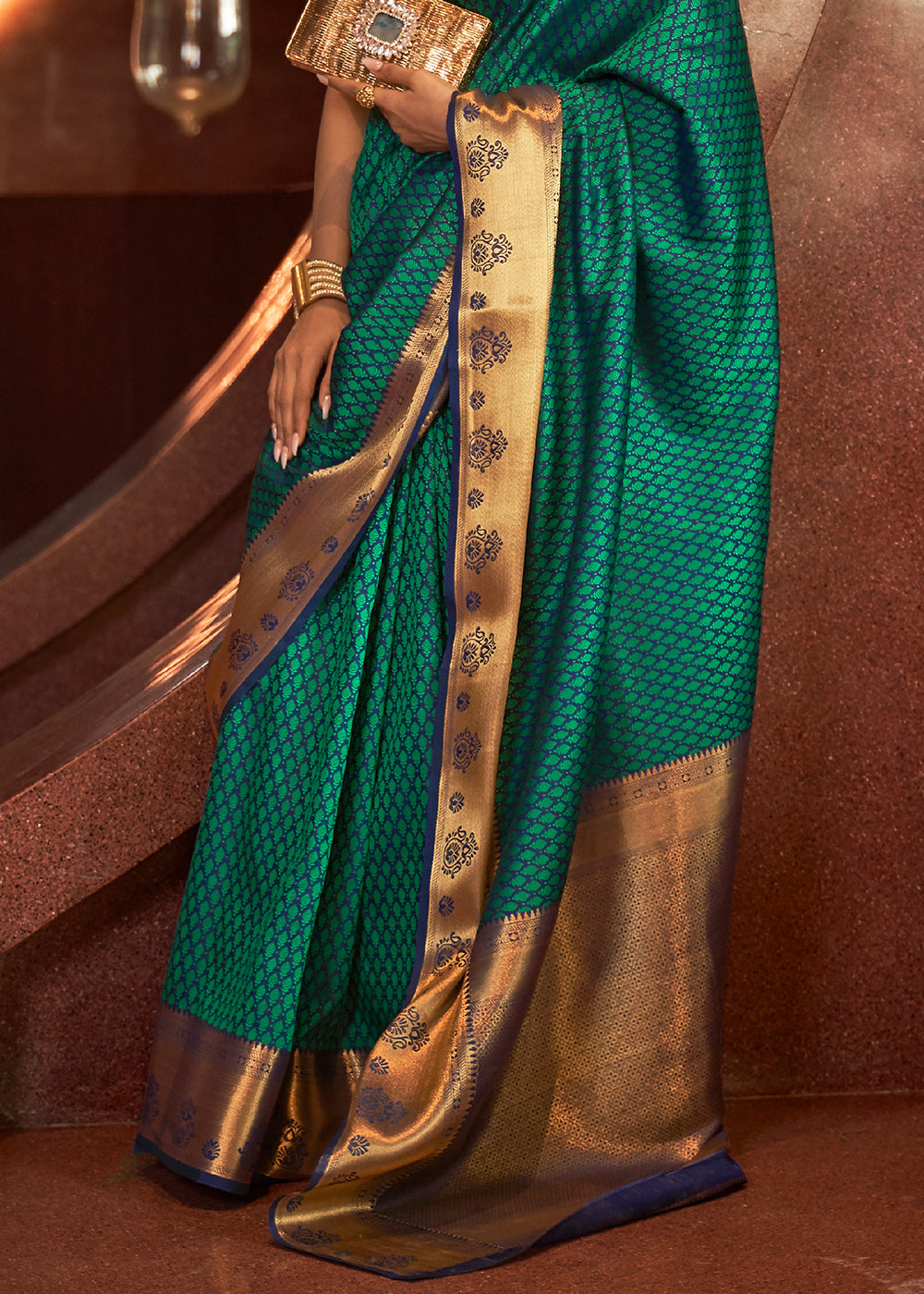 Pine Green Handloom Woven Banarasi Silk Saree