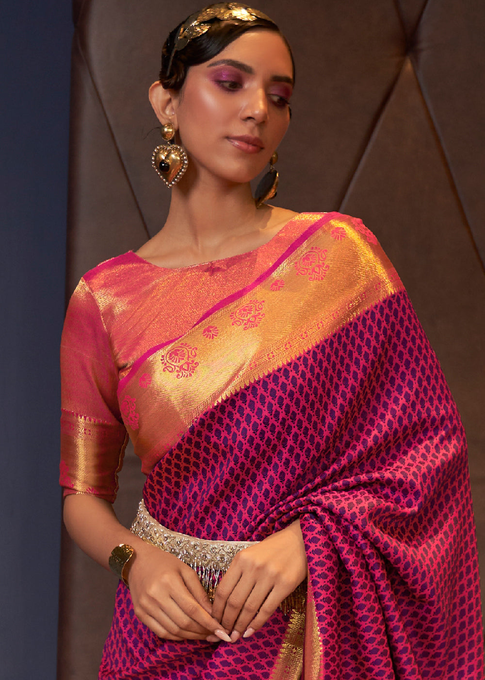 Magenta Pink Handloom Woven Banarasi Silk Saree