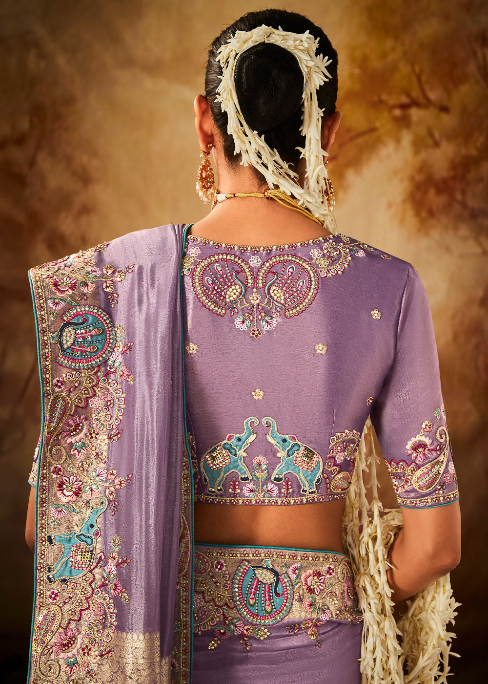 Floral Purple Woven Banarasi Silk Saree with Sequin,Stone,Zardosi,Khatli & Pearl work