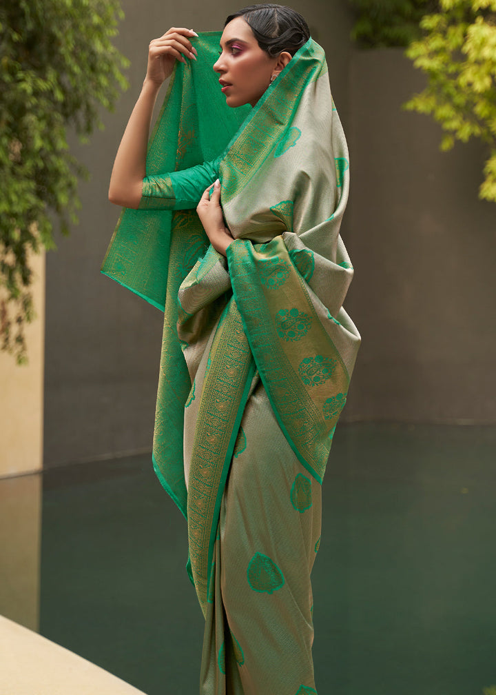 Green & Grey Two Tone Woven Silk Saree