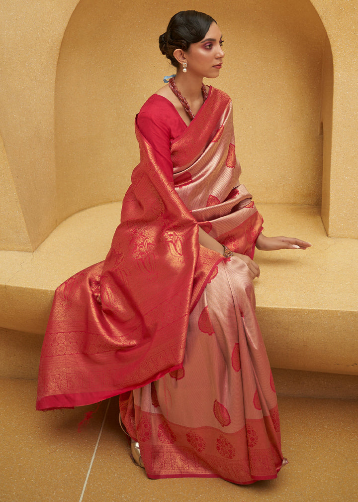 Shades Of Red Two Tone Woven Silk Saree