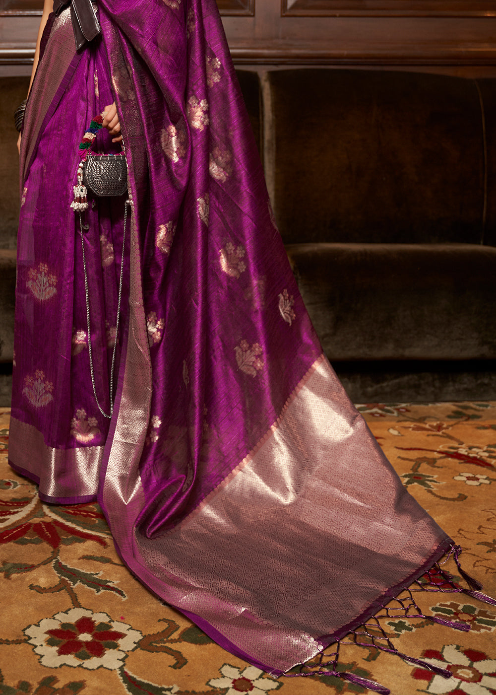 Tyrian Purple Handloom Weaving Silk Saree