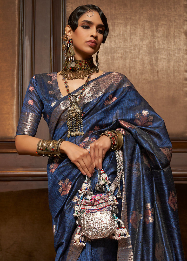 Navy Blue Handloom Weaving Silk Saree