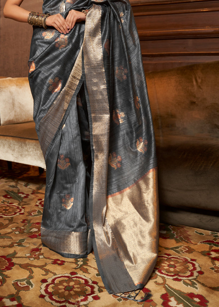 Anchor Grey Handloom Weaving Silk Saree