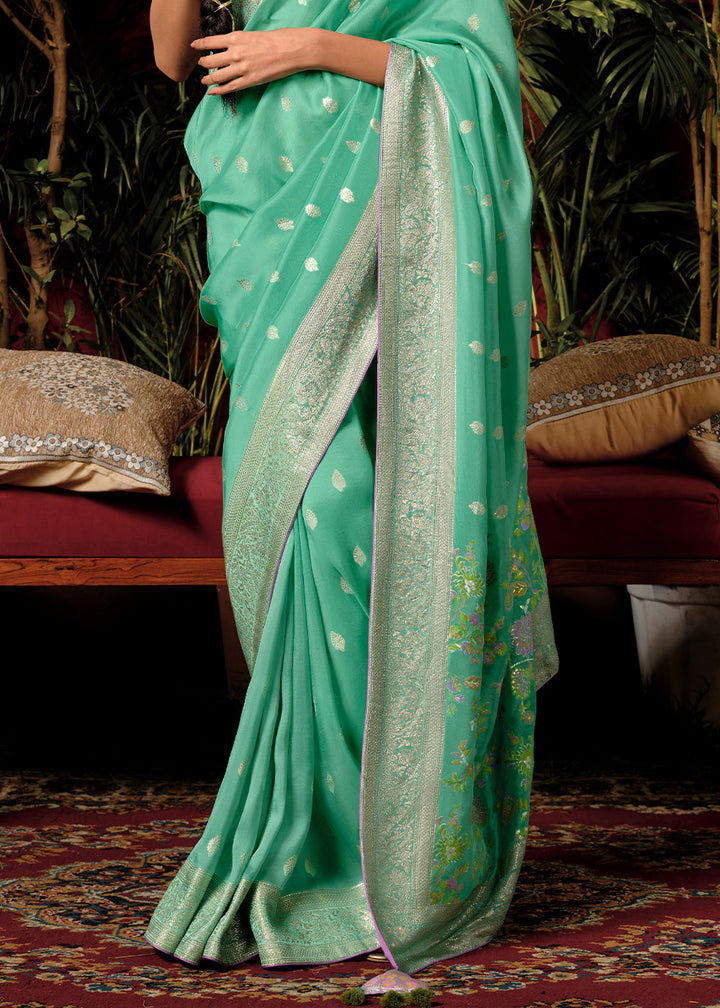 Cool Green Zari Woven Dola Silk Saree with Designer Pallu