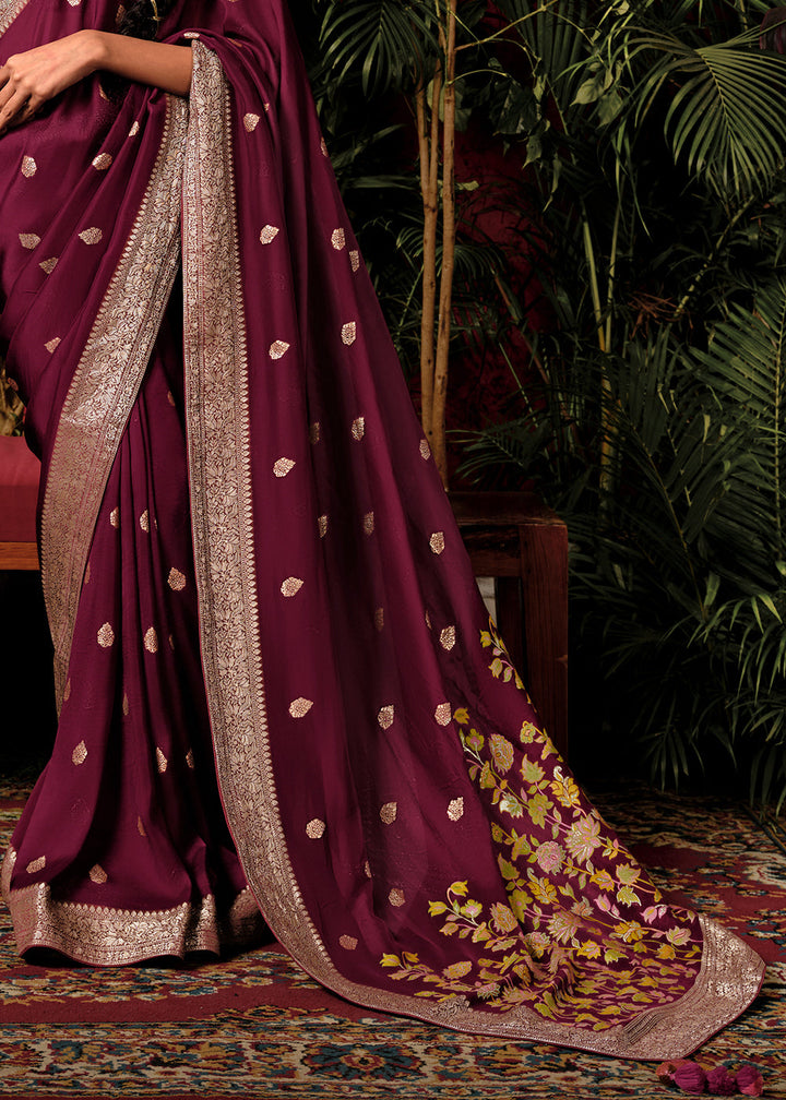 Mulberry Purple Zari Woven Dola Silk Saree with Designer Pallu