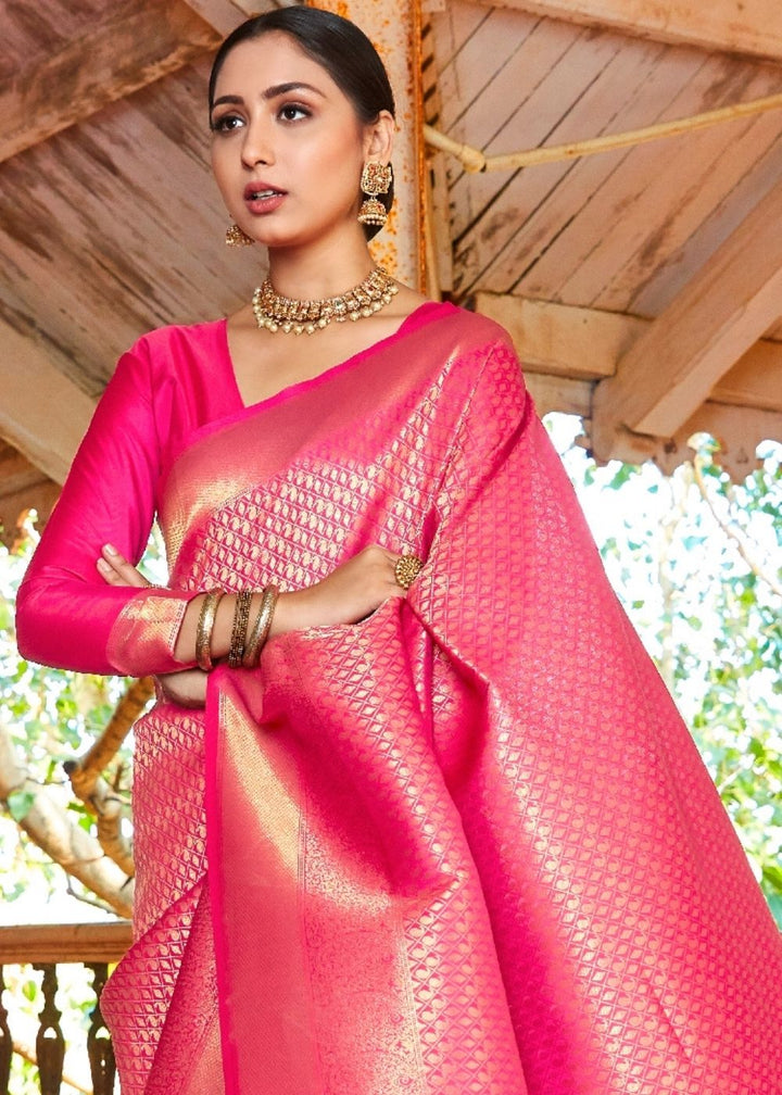 Rose Pink Zari Woven Kanjivaram Silk Saree