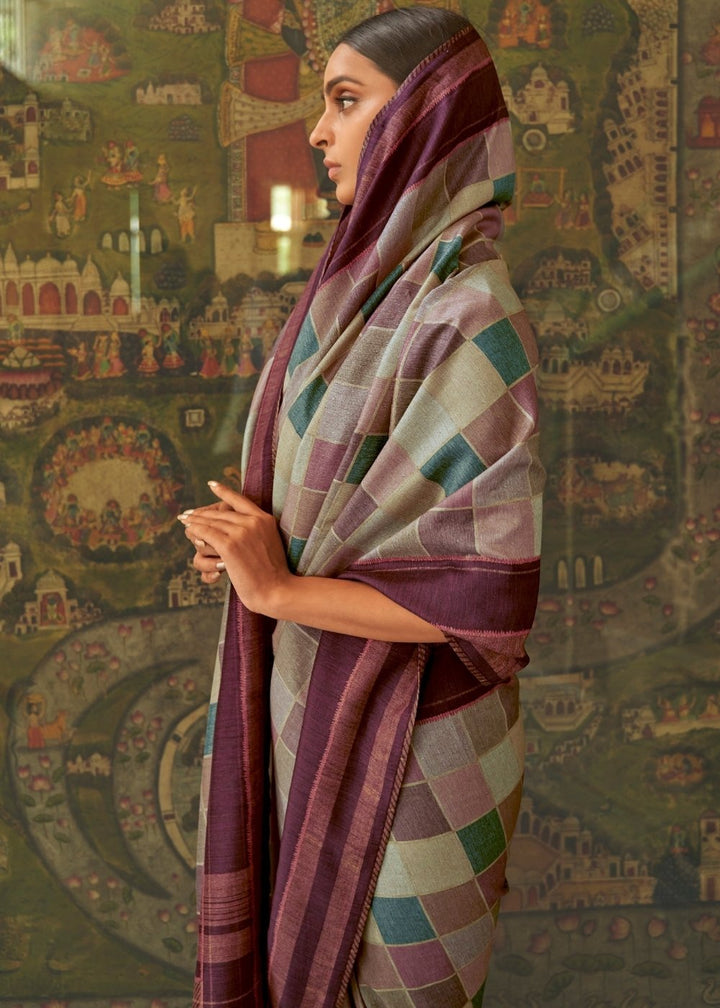 Shades Of Brown Designer Checkered Silk Saree