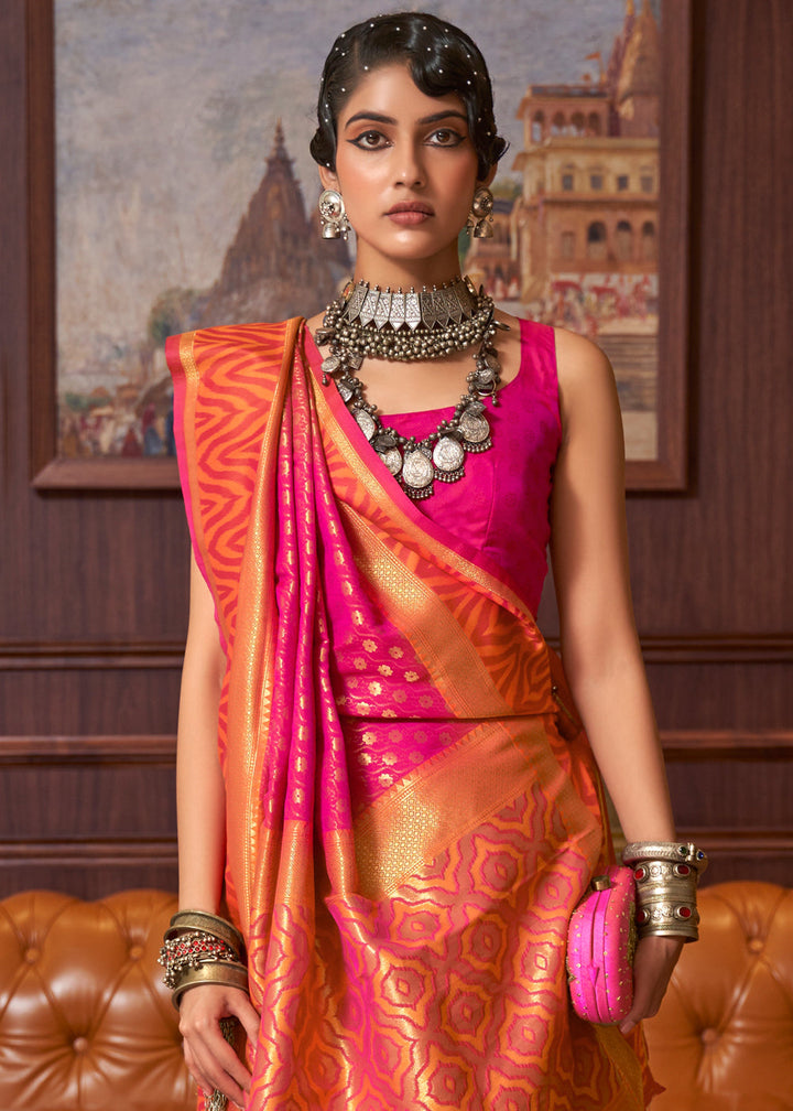 Hot Pink Handloom Woven Banarasi Silk Saree