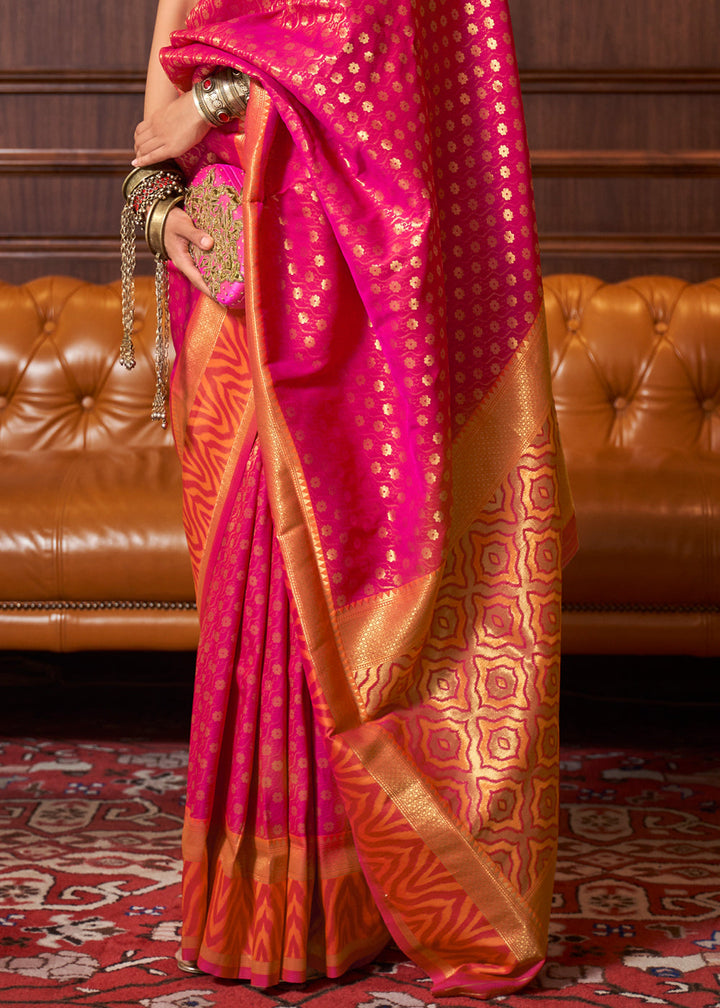 Hot Pink Handloom Woven Banarasi Silk Saree
