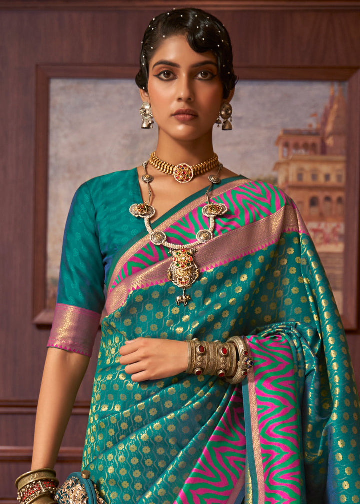 Teal Green Handloom Woven Banarasi Silk Saree