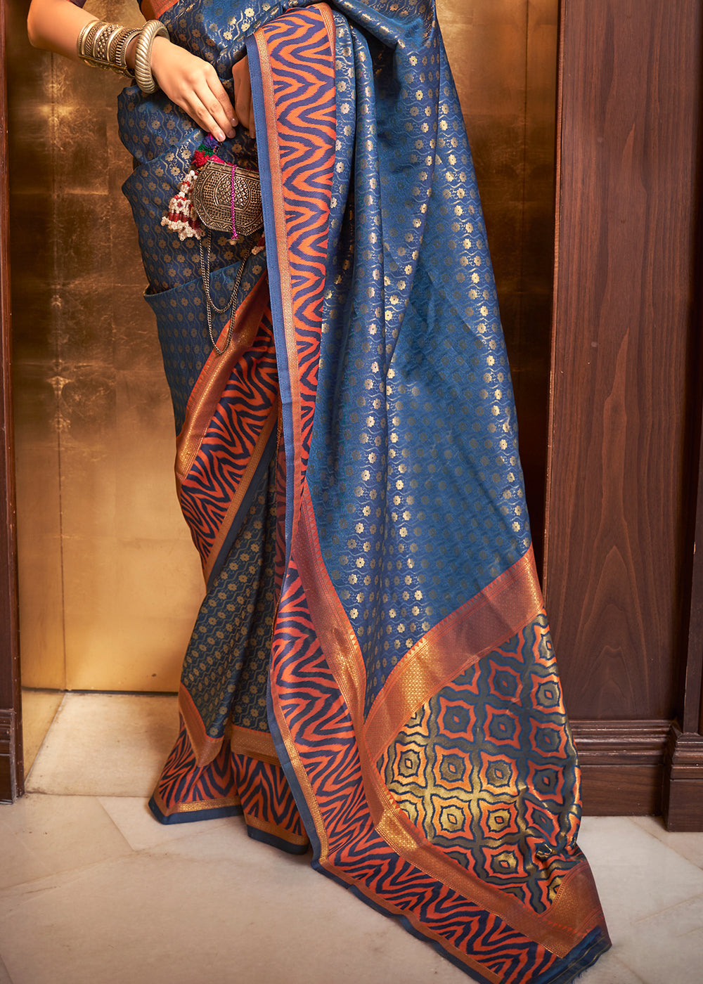 Azure Blue Handloom Woven Banarasi Silk Saree
