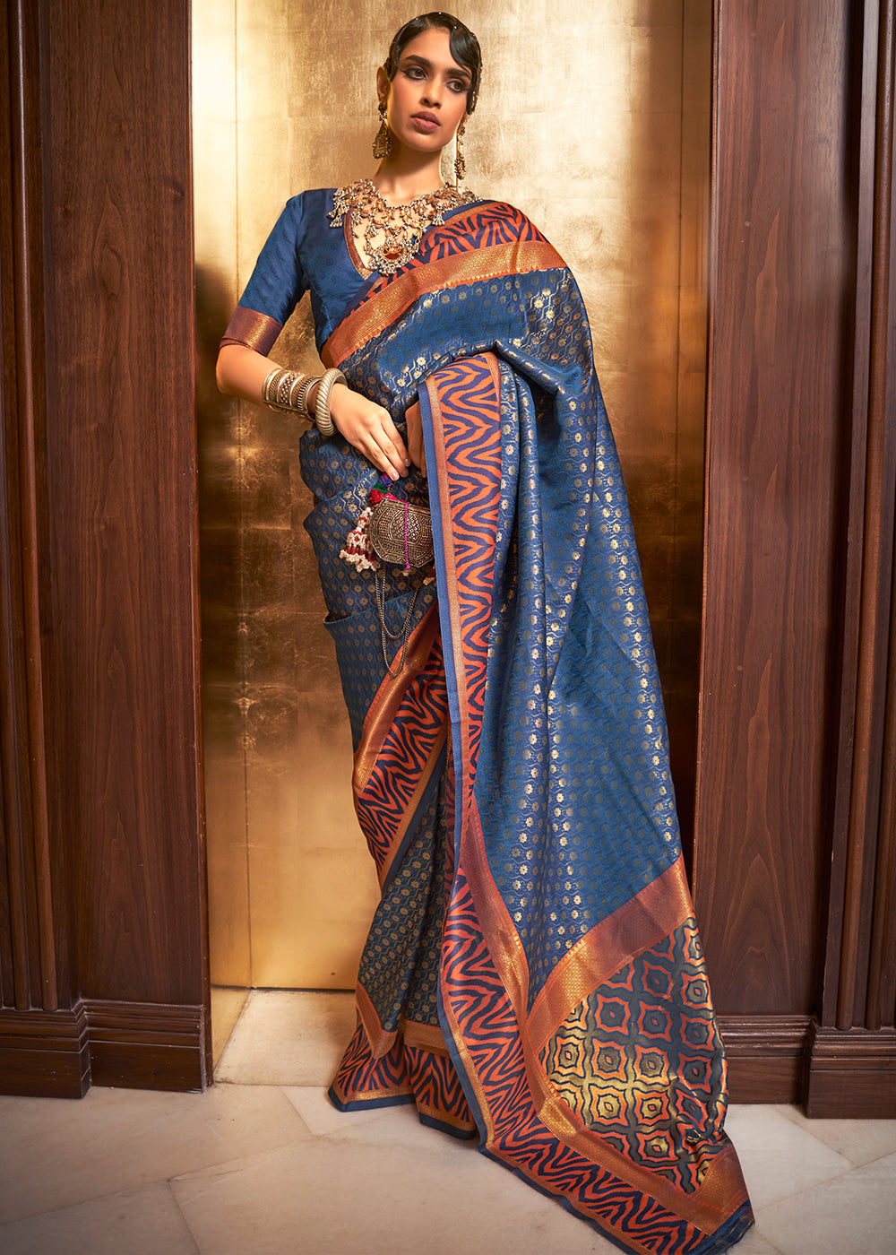 Azure Blue Handloom Woven Banarasi Silk Saree