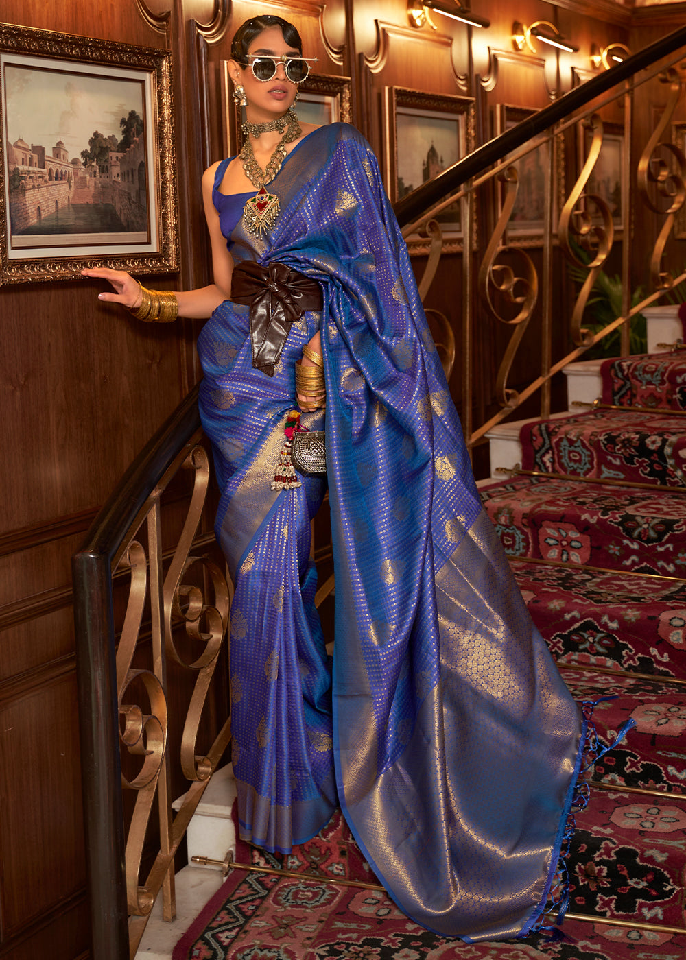 Lapis Blue Woven Banarasi Silk Saree