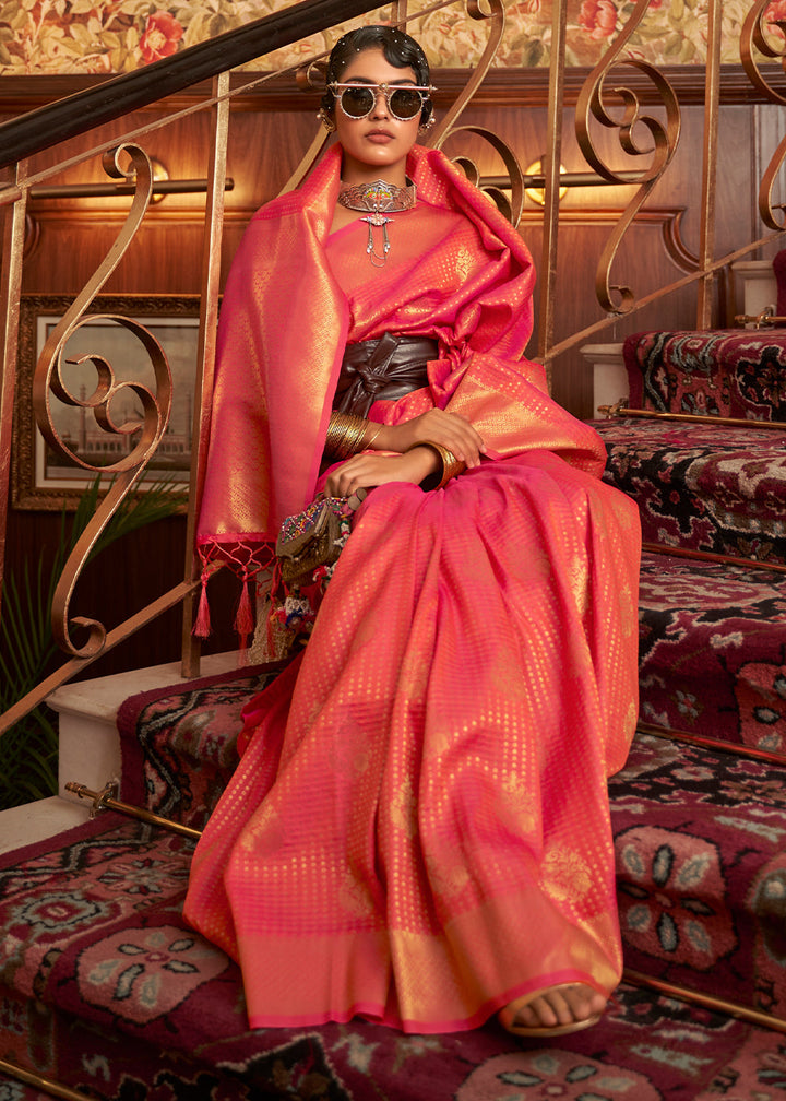 Brink Pink Woven Banarasi Silk Saree
