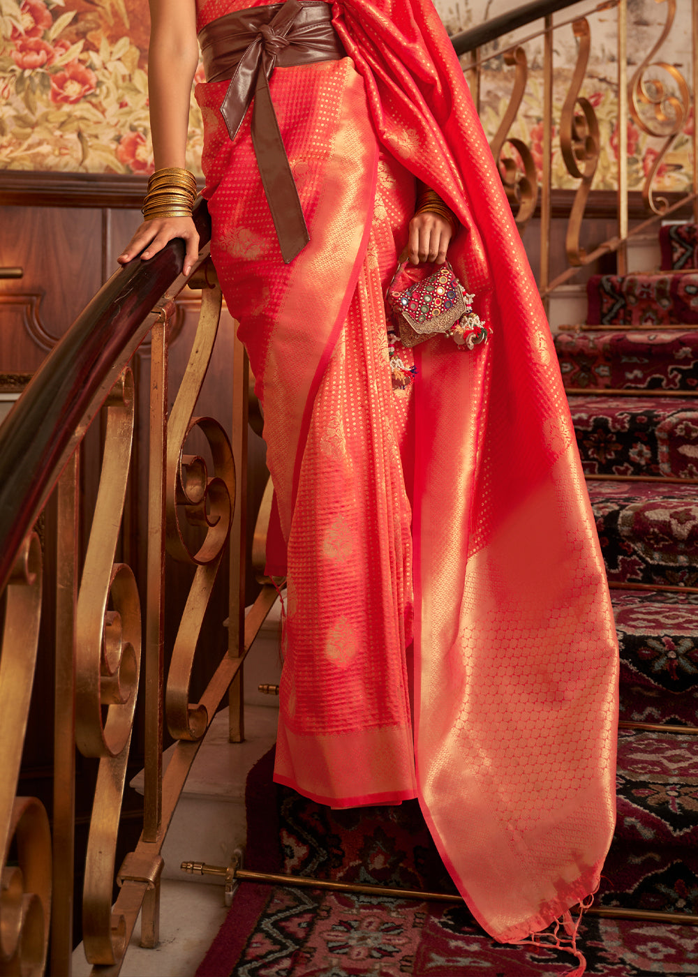Brink Pink Woven Banarasi Silk Saree