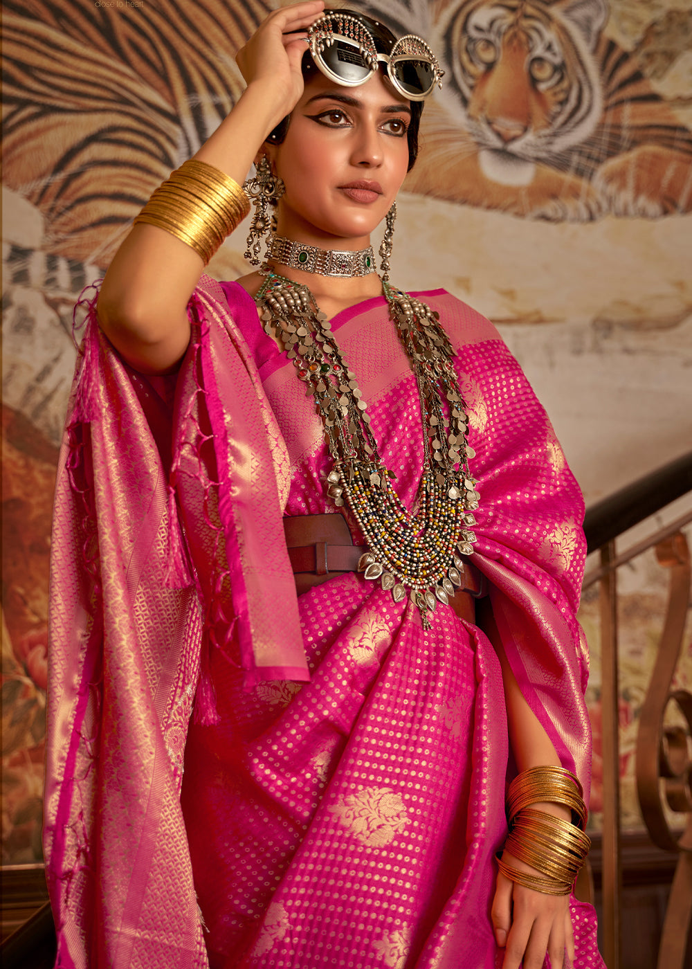 Magenta Pink Woven Banarasi Silk Saree