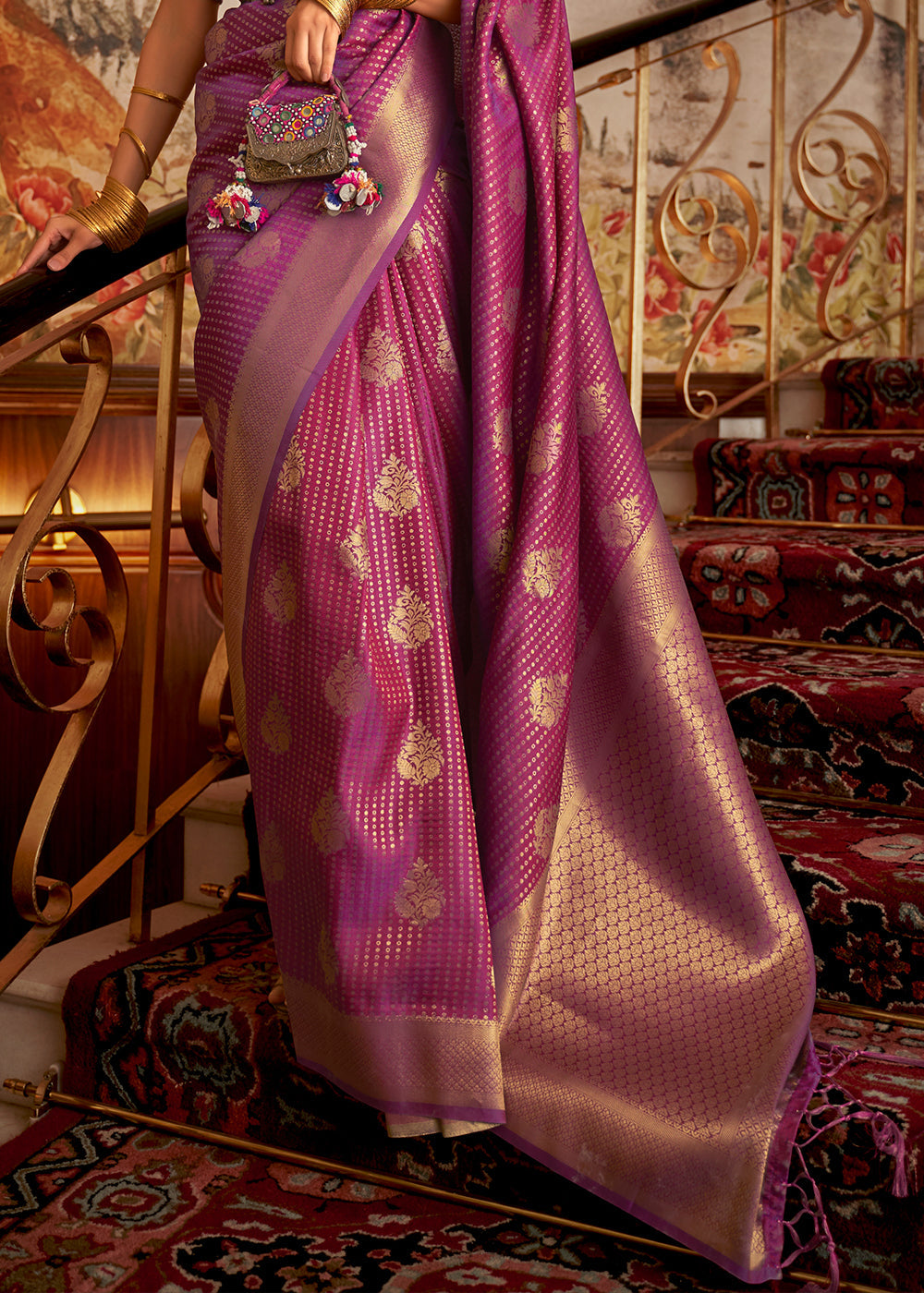 Dark Orchid Purple Woven Banarasi Silk Saree