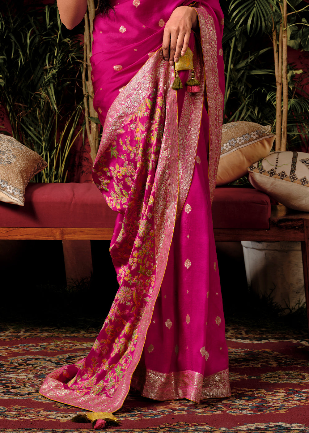 Hot Pink Zari Woven Dola Silk Saree with Designer Pallu