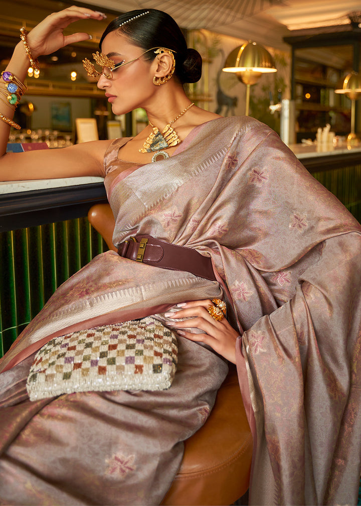 Fawn Brown Handloom Weave Organza Silk Saree
