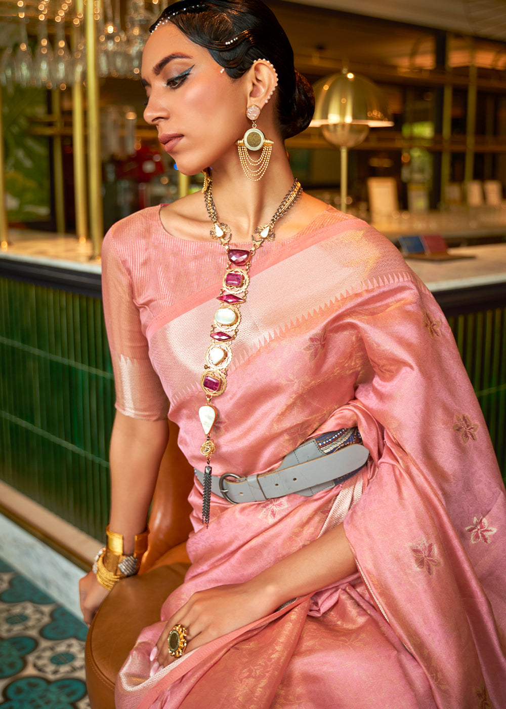 Shades Of Pink Handloom Weave Organza Silk Saree