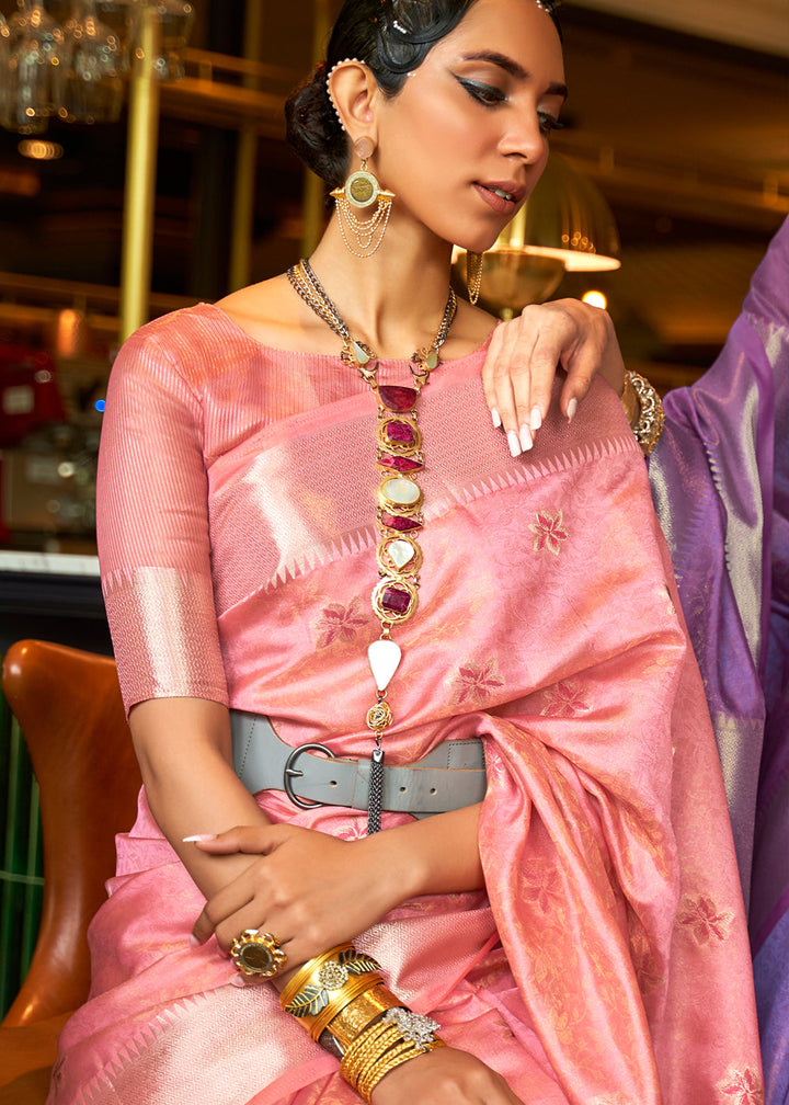 Shades Of Pink Handloom Weave Organza Silk Saree