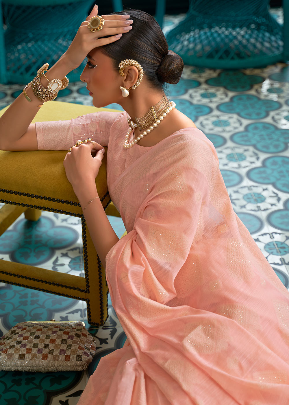 Shades Of Pink Chikankari Weaving Silk Saree with Sequins work