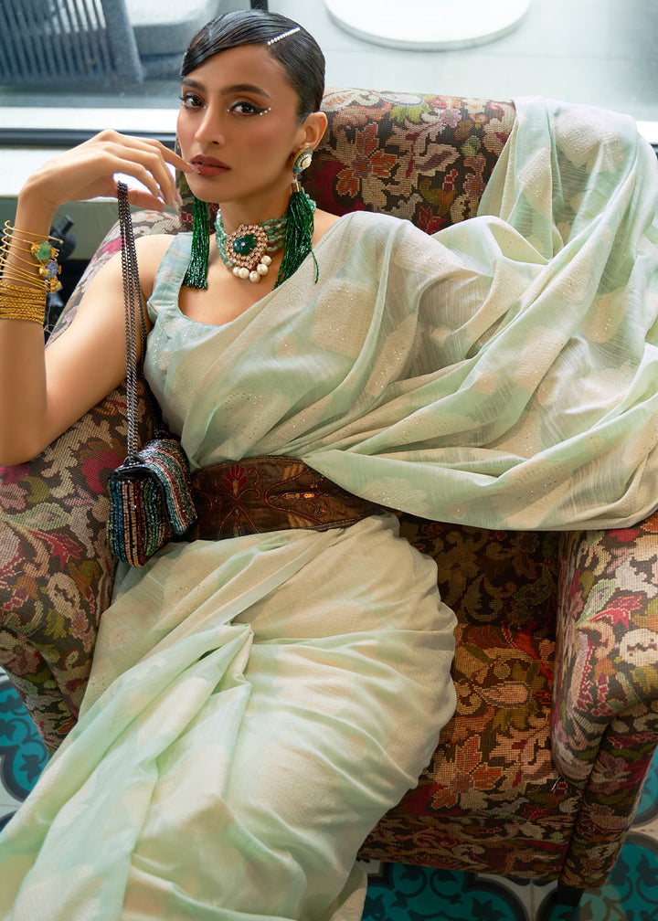 Shades Of Green Chikankari Weaving Silk Saree with Sequins work