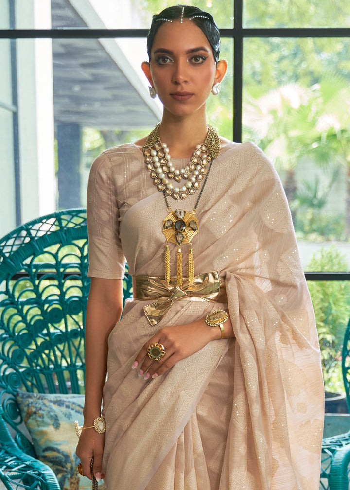 Shades Of Brown Chikankari Weaving Silk Saree with Sequins work