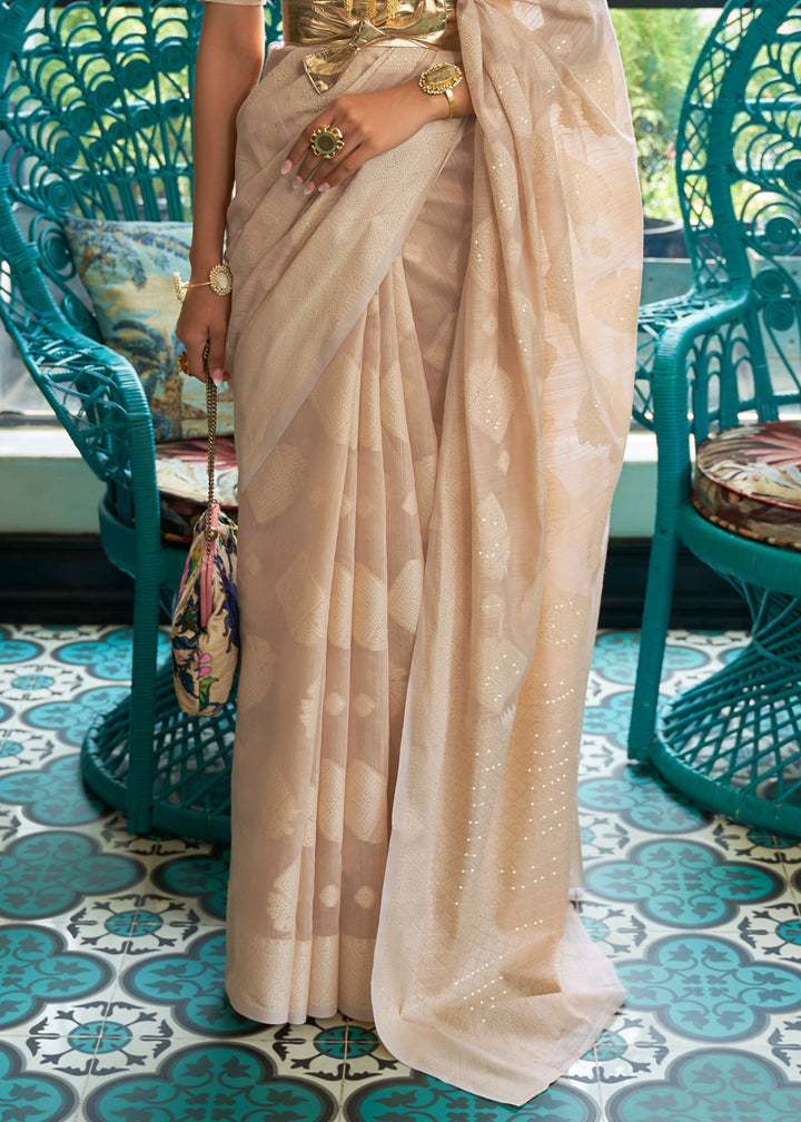 Shades Of Brown Chikankari Weaving Silk Saree with Sequins work