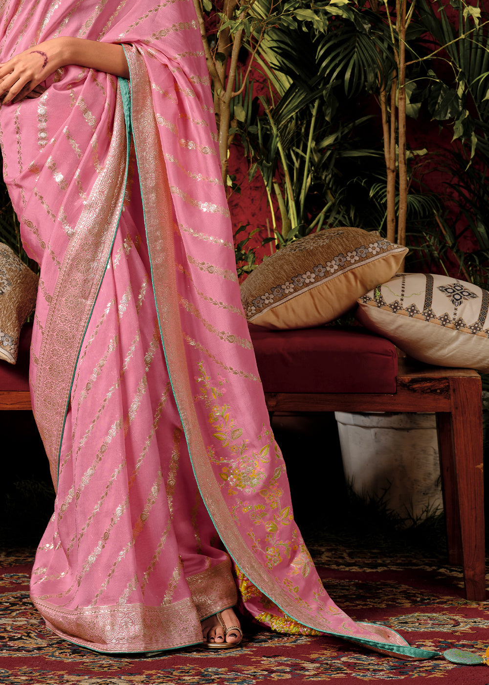 Baby Pink Zari Woven Dola Silk Saree with Designer Pallu
