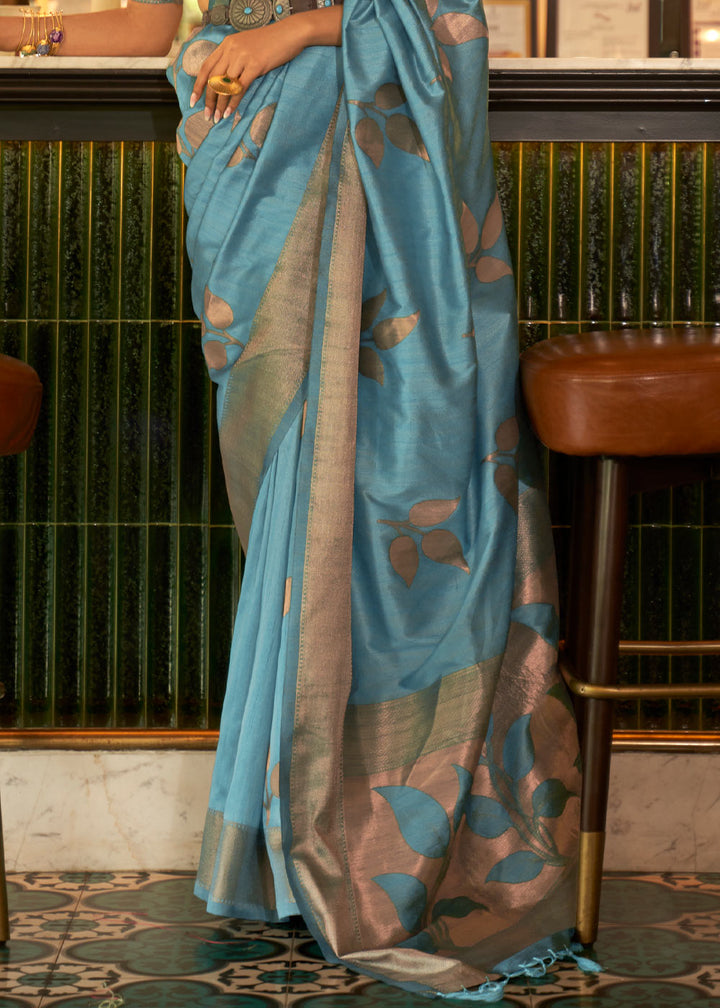Shades Of Blue Zari Woven Handloom Weaving Silk Saree
