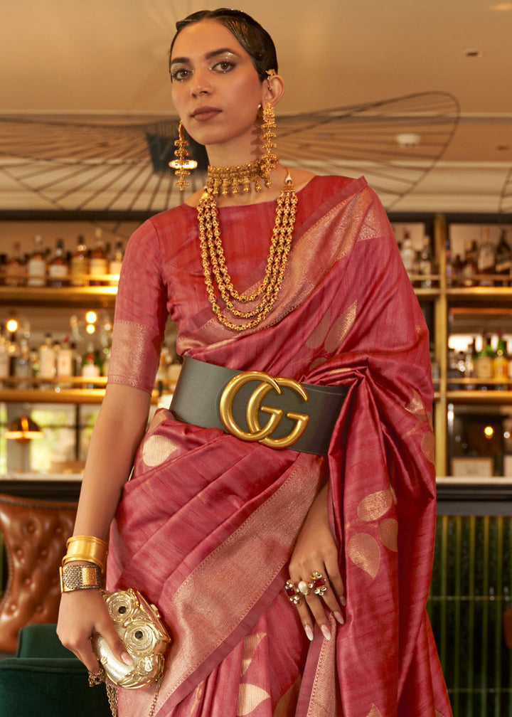 Mystic Pink Zari Woven Handloom Weaving Silk Saree