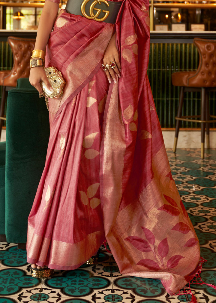 Mystic Pink Zari Woven Handloom Weaving Silk Saree