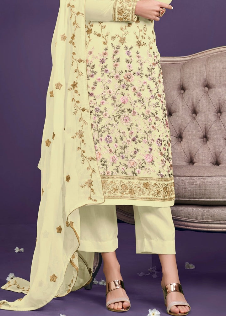 Banana Yellow Georgette Salwar Suit with Thread, Zari & Sequence work