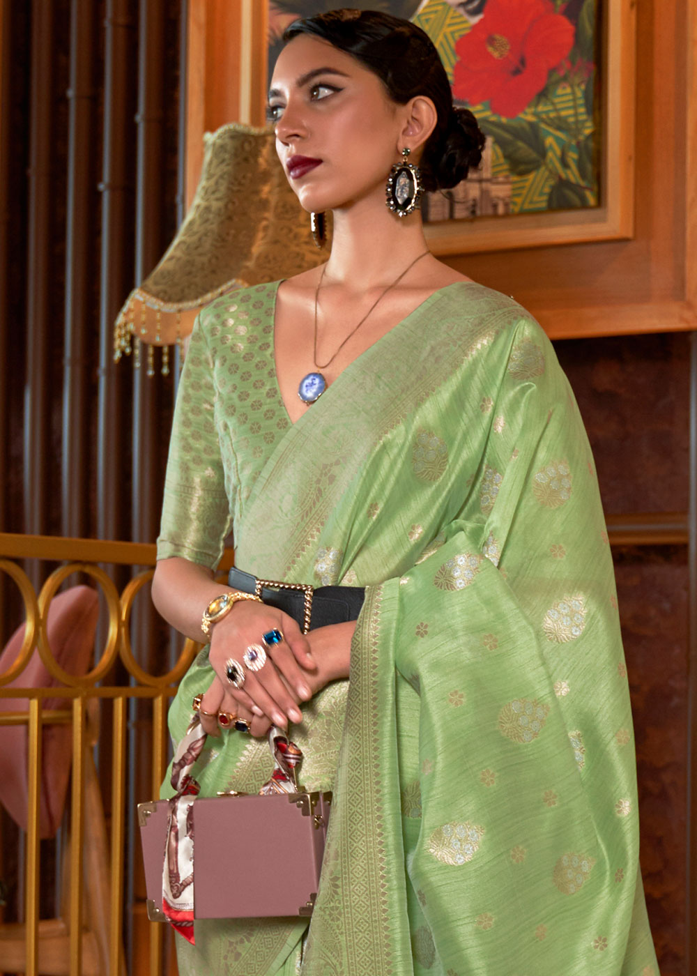 Pastel Green Handloom Weaving Tussar Silk Saree