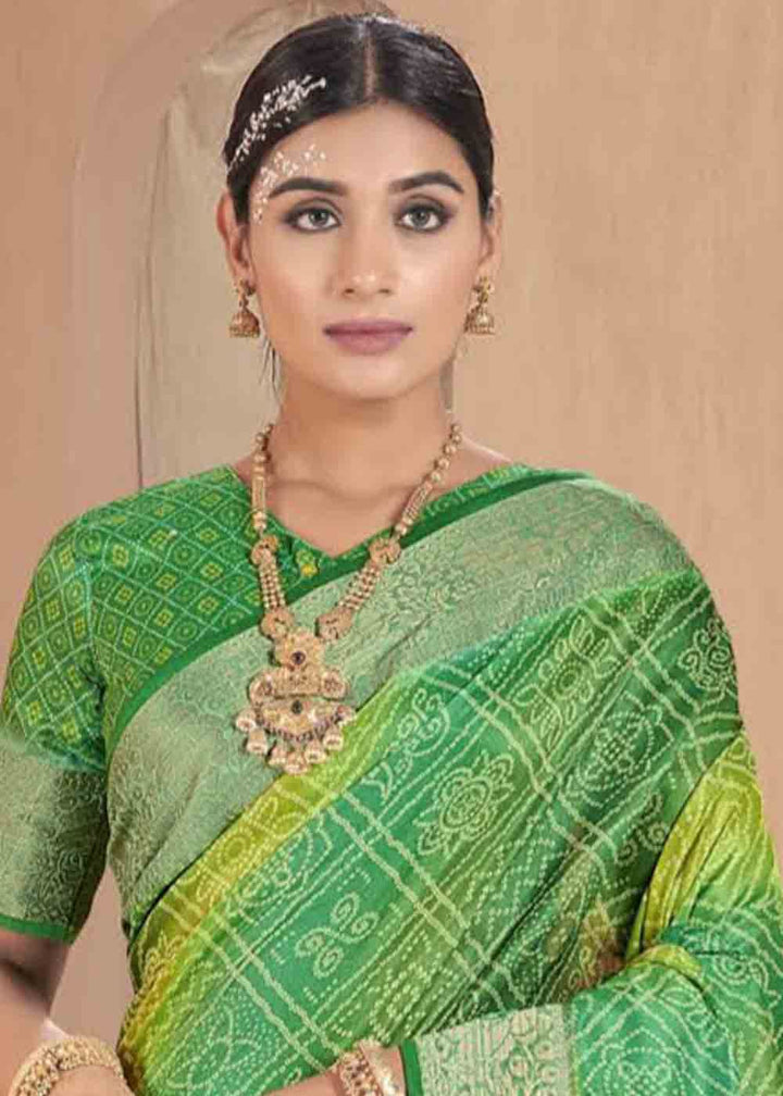 Shades Of Green Zari Woven Raw Silk Saree