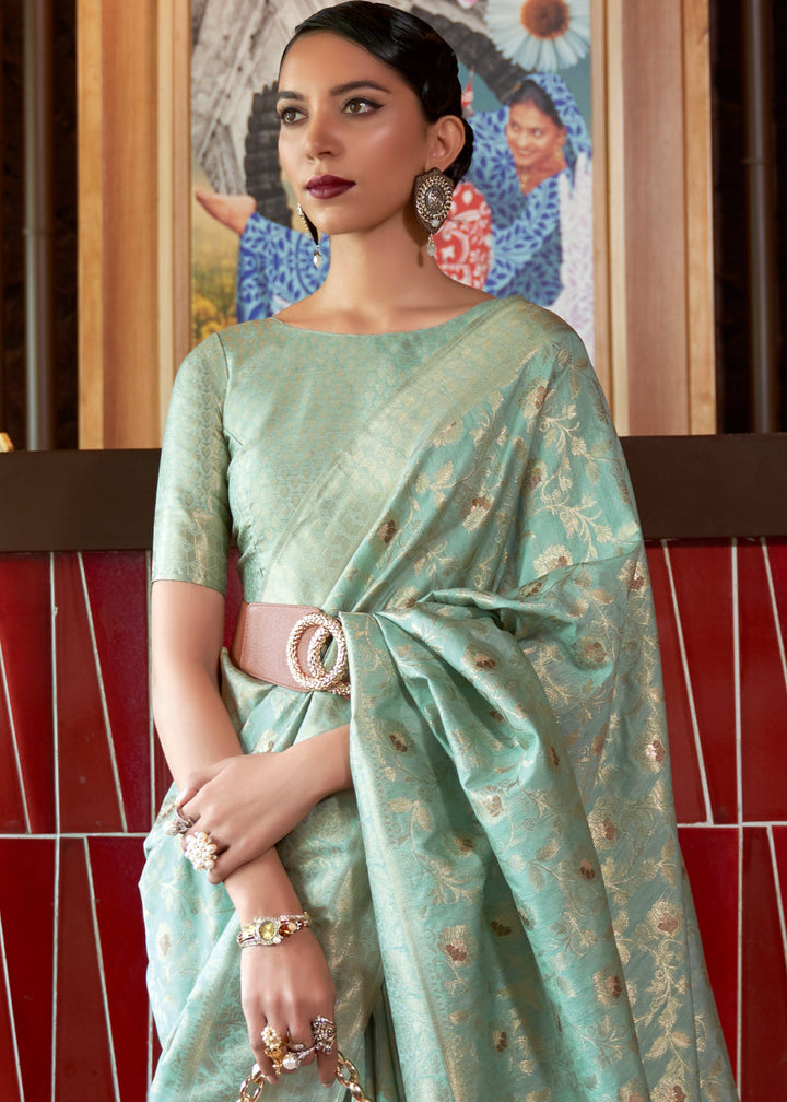 Chinoise Green Woven Tussar Silk Saree