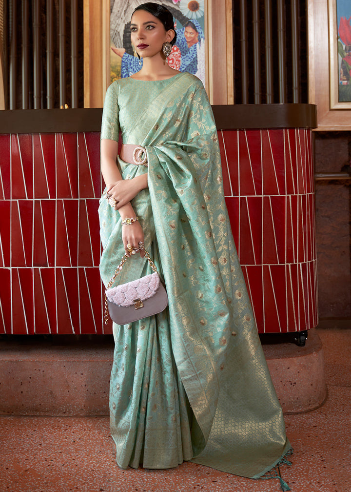 Chinoise Green Woven Tussar Silk Saree